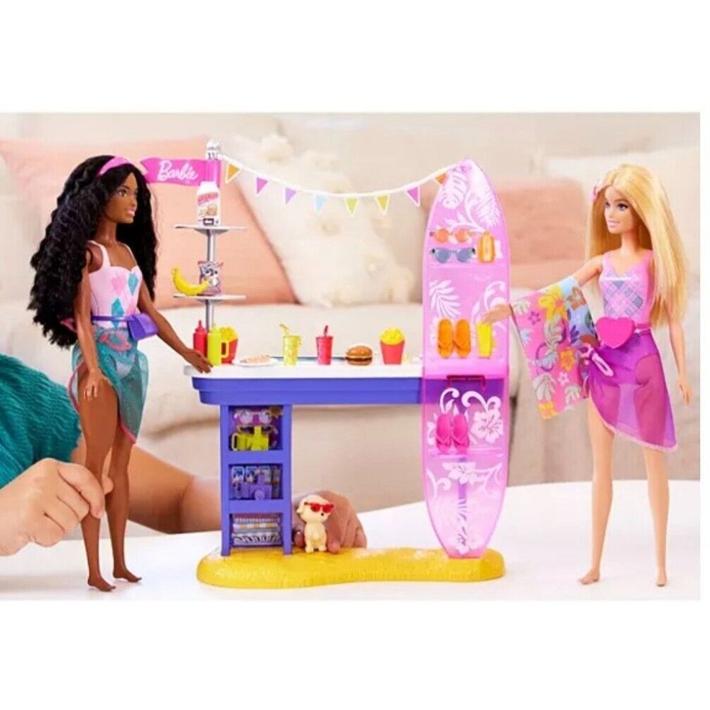 NIB Barbie Beach Boardwalk Playset with Barbie Brooklyn & Malibu Doll Sealed - Picture 4 of 7